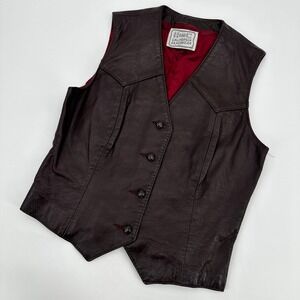 H Bar C California Ranchwear Vintage Womens Leather Western Vest Brown Size 6